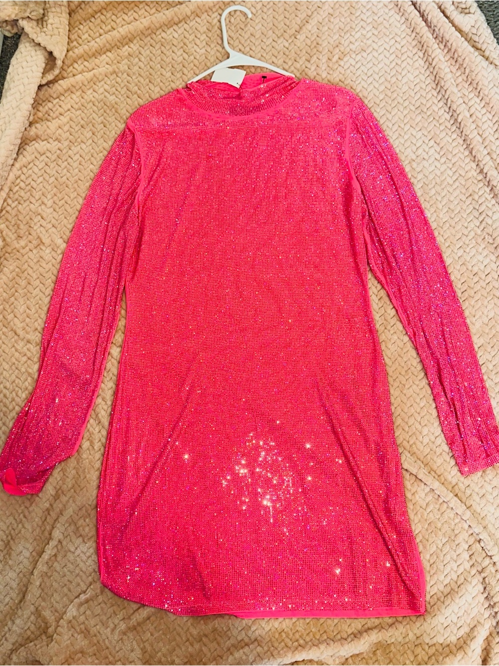 Akira Sparkling Hot Pink Long Sleeve Tunic Dress